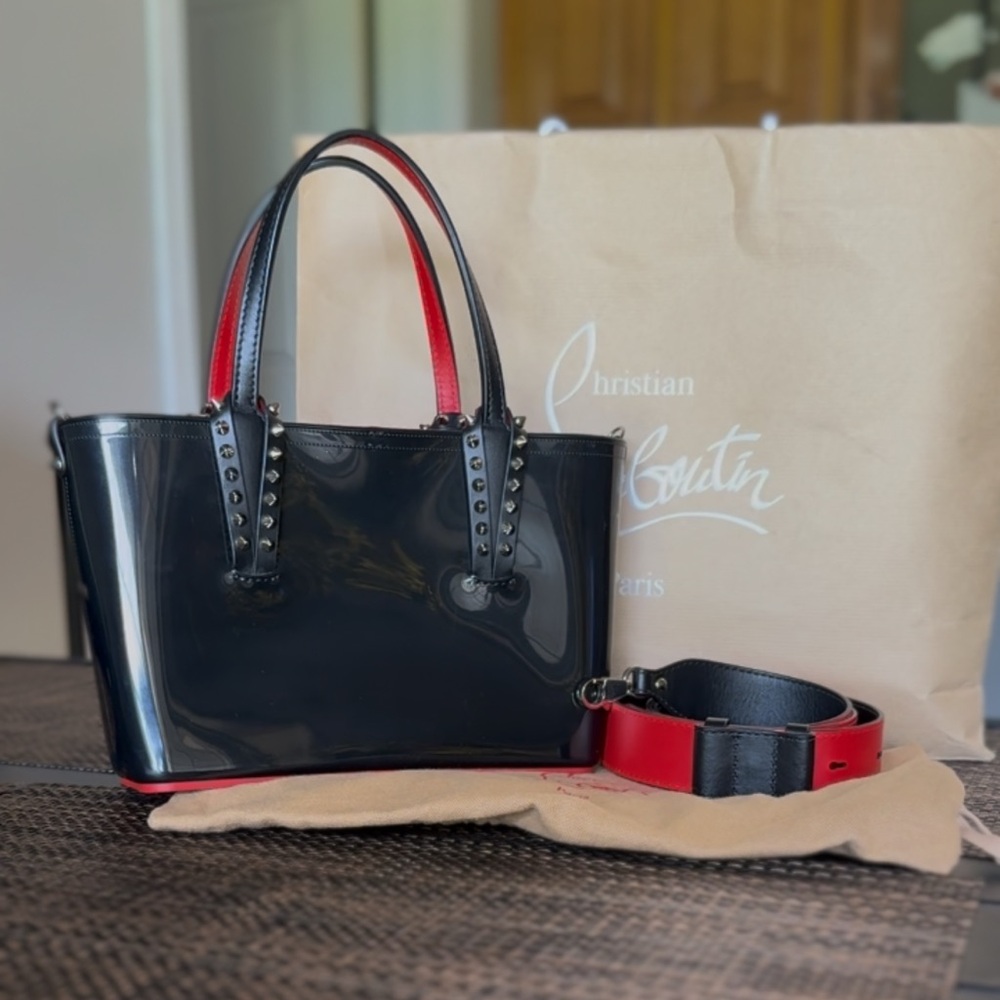 Christian Louboutin Black and Red Tote Bag with Glossy Finish